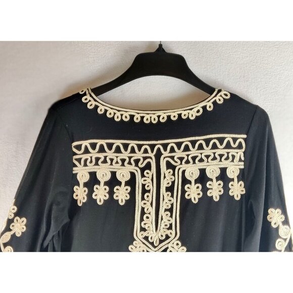 Lauren Michelle Tunic Top Embroidered Loops Flowers Soft Stretch 3/4 Sleeve Boho - Picture 5 of 7